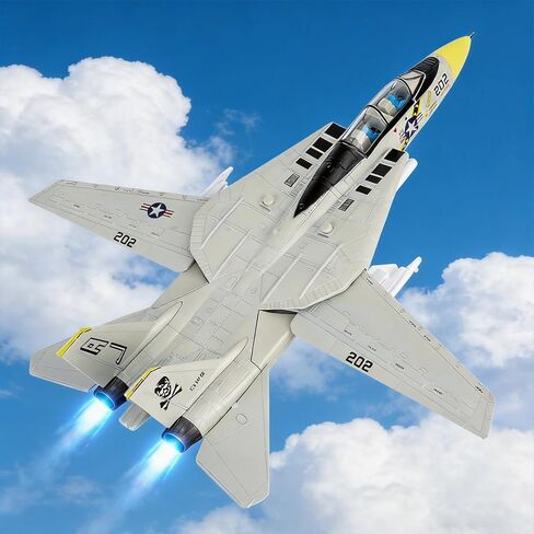 TGRCM-CZ 1:72 Scale F-14 Tomcat Fighter Metal Model — A Military Aircraft Collectible with Sound, Light, and Pull Back Function, Featuring Launchable Missiles, Suitable for Collectors and Kids White in Saudi Arabia