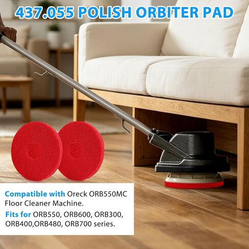 Polish Orbiter Pad 437.055 Compatible with Oreck ORB550MC Floor Machine, 12" Floor Buffer Pads for Hardwood Tile Vinyl and Sealed Concrete Surfaces Cleaning and Polishing - 2 pack, Red in Saudi Arabia