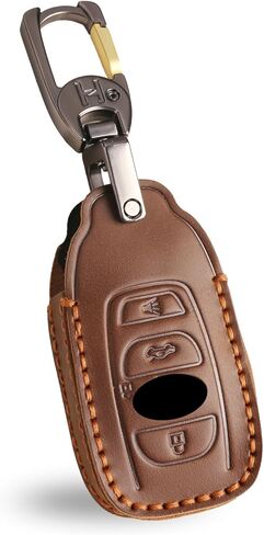 OLLEN Genuine Leather Key Fob Cover, Fit for Subaru Outback Forester Legacy Ascent WRX BRZ STI Impreza CrossTrek, Leather Smart Remote Key Protector, 4 Buttons, Black in Saudi Arabia