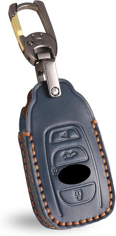OLLEN Genuine Leather Key Fob Cover, Fit for Subaru Outback Forester Legacy Ascent WRX BRZ STI Impreza CrossTrek, Leather Smart Remote Key Protector, 4 Buttons, Black in Saudi Arabia