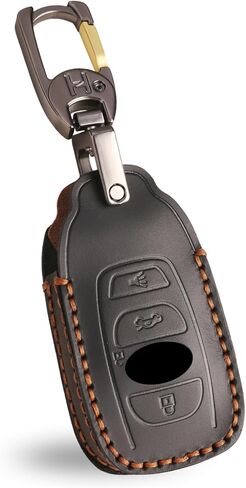 OLLEN Genuine Leather Key Fob Cover, Fit for Subaru Outback Forester Legacy Ascent WRX BRZ STI Impreza CrossTrek, Leather Smart Remote Key Protector, 4 Buttons, Black in Saudi Arabia