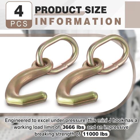 4 Pcs 5/16" G70 Forged Mini J Hook Towing with Link, 11000 Lbs Breaking Strength, Tow Mini J Hook, Heavy Duty for Car Hauling, Wrecker Hauler, Hauler Trailer in Saudi Arabia