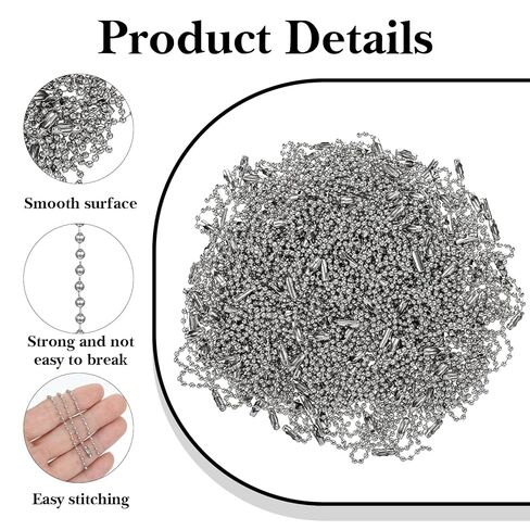 Hecila 200PCS Ball Bead Chain 3.9in Long Ball Chains Keychain Metal Tag Chain with Clasp Beaded Connector Chains Silver Balls Bead Keychains Bulks for Jewelry Making Keys Rings Crafts DIY in Kuwait