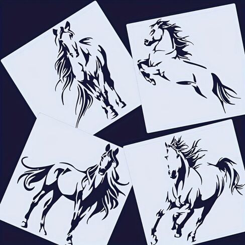 Horse Stencil 4pcs Reusable Plastic Templates 6in Craft Paint Template Crafts Paint Stencils for Wood Wall Fabric Rock Signage in Saudi Arabia
