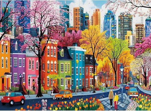 500 Piece Puzzles for Adults, Sparkling City Landscapes Puzzle for Teens Adults Seniors, Colorful Summer Street Jigsaw Puzzle 500 Pieces, Cute Puzzle with Letters on Back,Challenging Family Game Gifts in Saudi Arabia