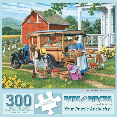 Bits and Pieces - 300 Piece Jigsaw Puzzle for Adults - 18" x 24" - Shop at Home - 300 pc Large Piece Family Farm Vegetable Stand Jigsaw by John Sloane in Kuwait