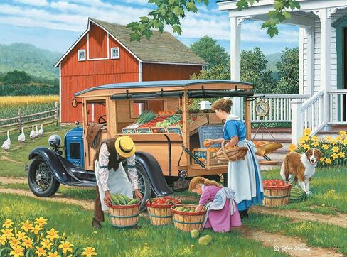 Bits and Pieces - 300 Piece Jigsaw Puzzle for Adults - 18" x 24" - Shop at Home - 300 pc Large Piece Family Farm Vegetable Stand Jigsaw by John Sloane in Kuwait