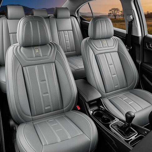 أغطية مقاعد Prius متوافقة مع أغطية مقاعد السيارة الجلدية الفاخرة Toyota Prius 2005-2026، مقاومة للماء، مقاومة للاهتراء، واقي مقعد متوافق مع الوسادة الهوائية (5 مقاعد، رمادي) in Kuwait
