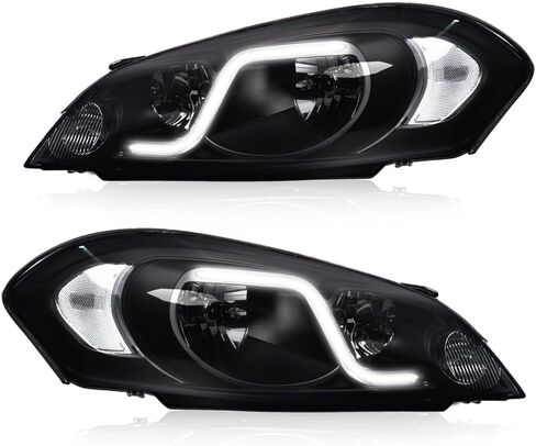 مصباح أمامي PIT66 LED، متوافق مع Chevy Impala 2006-2013/ Fit Impala Limited 2014-2016/ Fit Monte Carlo 2006-2007 ملحقات مجموعة المصابيح الأمامية DRL عدسات دخانية غطاء أسود عاكس شفاف in Kuwait