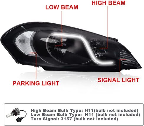 مصباح أمامي PIT66 LED، متوافق مع Chevy Impala 2006-2013/ Fit Impala Limited 2014-2016/ Fit Monte Carlo 2006-2007 ملحقات مجموعة المصابيح الأمامية DRL عدسات دخانية غطاء أسود عاكس شفاف in Kuwait