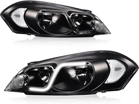 مصباح أمامي PIT66 LED، متوافق مع Chevy Impala 2006-2013/ Fit Impala Limited 2014-2016/ Fit Monte Carlo 2006-2007 ملحقات مجموعة المصابيح الأمامية DRL عدسات دخانية غطاء أسود عاكس شفاف in Kuwait