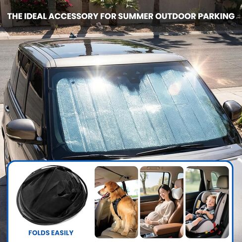 Sun Walker Car Windshield Sun Shade, UV Protection Auto Windscreen Shield Cover Heat Blocker, Foldable Front Window Sunshades for Most Sedans Trucks SUVs, Car Accessories in Saudi Arabia