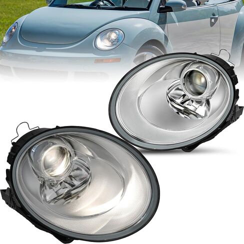 JSBOYAT Headlight Assembly Fit for 2006 2007 2008 2009 2010 Volkswagen VW Beetle, Driver & Passenger Side Halogen Headlamp with Chrome Housing, OEM Style in Saudi Arabia