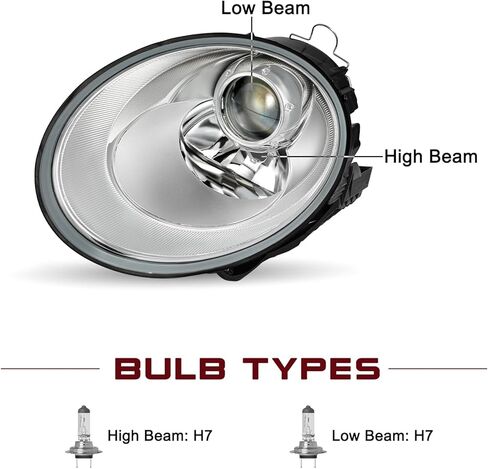 JSBOYAT Headlight Assembly Fit for 2006 2007 2008 2009 2010 Volkswagen VW Beetle, Driver & Passenger Side Halogen Headlamp with Chrome Housing, OEM Style in Saudi Arabia