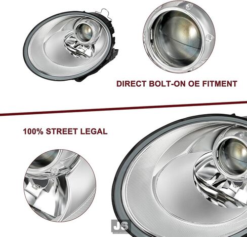 JSBOYAT Headlight Assembly Fit for 2006 2007 2008 2009 2010 Volkswagen VW Beetle, Driver & Passenger Side Halogen Headlamp with Chrome Housing, OEM Style in Saudi Arabia