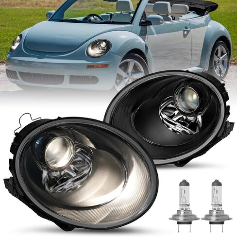 JSBOYAT Headlight Assembly Fit for 2006 2007 2008 2009 2010 Volkswagen VW Beetle, Driver & Passenger Side Halogen Headlamp with Chrome Housing, OEM Style in Saudi Arabia