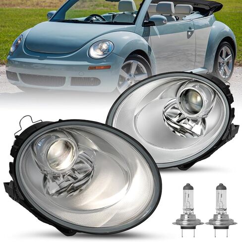 JSBOYAT Headlight Assembly Fit for 2006 2007 2008 2009 2010 Volkswagen VW Beetle, Driver & Passenger Side Halogen Headlamp with Chrome Housing, OEM Style in Saudi Arabia