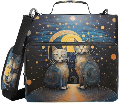 ALAZA Starry Star Cat Kitten Zipper Binder 3 حلقات منظم مع سحاب وحزام كتف سعة كبيرة متعددة الجيوب للعمل في اللوازم المكتبية in Kuwait