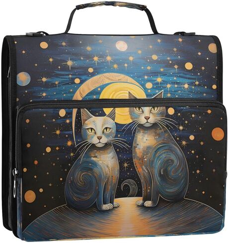ALAZA Starry Star Cat Kitten Zipper Binder 3 حلقات منظم مع سحاب وحزام كتف سعة كبيرة متعددة الجيوب للعمل في اللوازم المكتبية in Kuwait