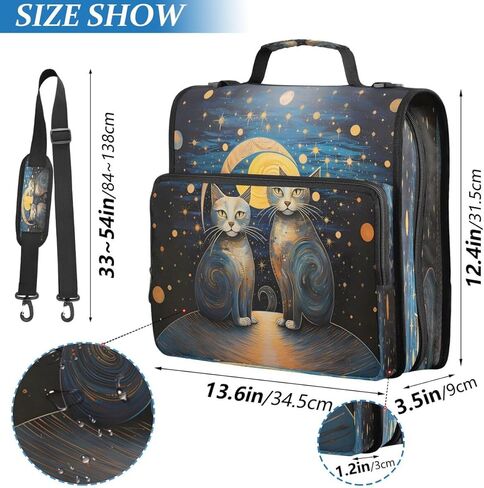 ALAZA Starry Star Cat Kitten Zipper Binder 3 حلقات منظم مع سحاب وحزام كتف سعة كبيرة متعددة الجيوب للعمل في اللوازم المكتبية in Kuwait