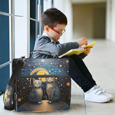 ALAZA Starry Star Cat Kitten Zipper Binder 3 حلقات منظم مع سحاب وحزام كتف سعة كبيرة متعددة الجيوب للعمل في اللوازم المكتبية in Kuwait