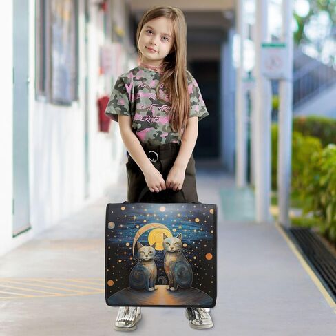 ALAZA Starry Star Cat Kitten Zipper Binder 3 حلقات منظم مع سحاب وحزام كتف سعة كبيرة متعددة الجيوب للعمل في اللوازم المكتبية in Kuwait
