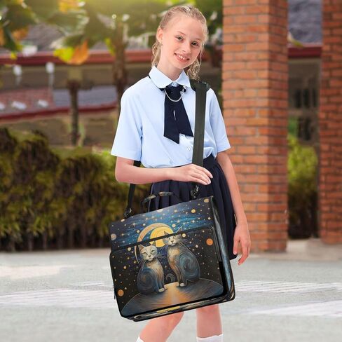 ALAZA Starry Star Cat Kitten Zipper Binder 3 حلقات منظم مع سحاب وحزام كتف سعة كبيرة متعددة الجيوب للعمل في اللوازم المكتبية in Kuwait