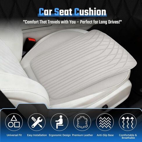 Universal Car Seat Cushion, Nappa Leather Ventilation Hole Breatheable Design for Driver Passenger, All-Season Anti-Slip Bottom Seat Cover,19.49in x 21.26in (1 Piece/White) in Saudi Arabia