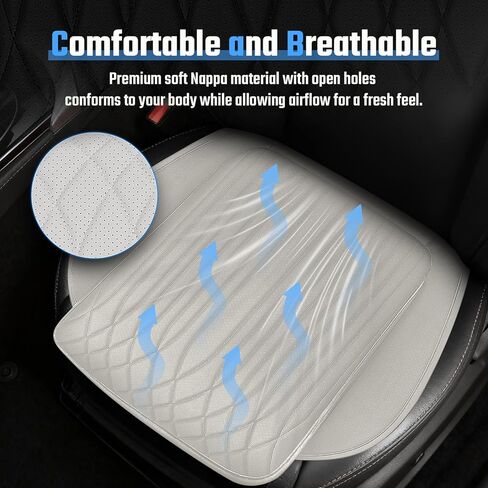 Universal Car Seat Cushion, Nappa Leather Ventilation Hole Breatheable Design for Driver Passenger, All-Season Anti-Slip Bottom Seat Cover,19.49in x 21.26in (1 Piece/White) in Saudi Arabia