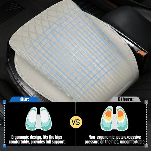 Universal Car Seat Cushion, Nappa Leather Ventilation Hole Breatheable Design for Driver Passenger, All-Season Anti-Slip Bottom Seat Cover,19.49in x 21.26in (1 Piece/White) in Saudi Arabia