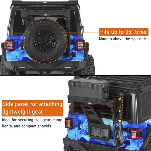 رف سلة البضائع للإطارات الاحتياطية من Hooke Road JL لأبواب 2018-2026 Jeep Wrangler JL 2/4، صينية تخزين البضائع الخلفية لمعدات الهبوط in Kuwait