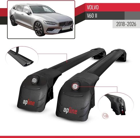 Compatible with Volvo V60 II 2018-2026 ACE-2 Model Car Roof Rack Cross Bar Black Aluminium 2 Bars in Saudi Arabia