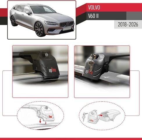 Compatible with Volvo V60 II 2018-2026 ACE-2 Model Car Roof Rack Cross Bar Black Aluminium 2 Bars in Saudi Arabia