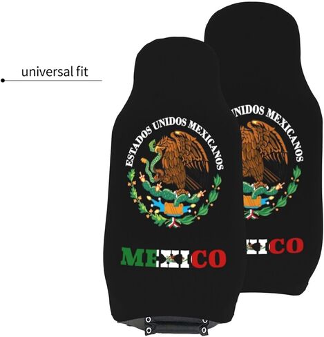 Generic المكسيك المكسيكي المكسيكي الوطني غطاء مقعد السيارة (مجموعة من 2) غطاء مقعد السيارة الأمامي قابل للغسل تنفس وسادة السيارة حامي لسيارات شاحنة سيدان، سيارات الدفع الرباعي، شاحنة، أسود in Kuwait