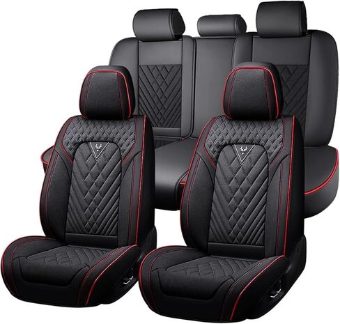 for Nissan Navara/Note/NP 300/e-NV200/NV200, Car Seat Covers Front Seat Waterproof Nonslip Front Protectors Breathable Interior Accessories,D/Black-Red in Saudi Arabia