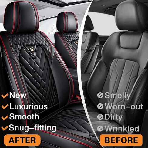 for Nissan Navara/Note/NP 300/e-NV200/NV200, Car Seat Covers Front Seat Waterproof Nonslip Front Protectors Breathable Interior Accessories,D/Black-Red in Saudi Arabia