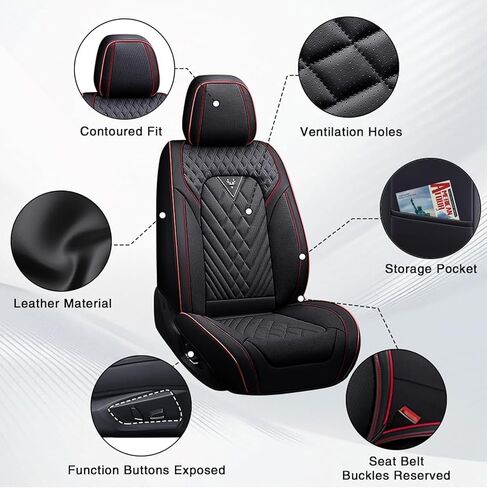 for Nissan Navara/Note/NP 300/e-NV200/NV200, Car Seat Covers Front Seat Waterproof Nonslip Front Protectors Breathable Interior Accessories,D/Black-Red in Saudi Arabia