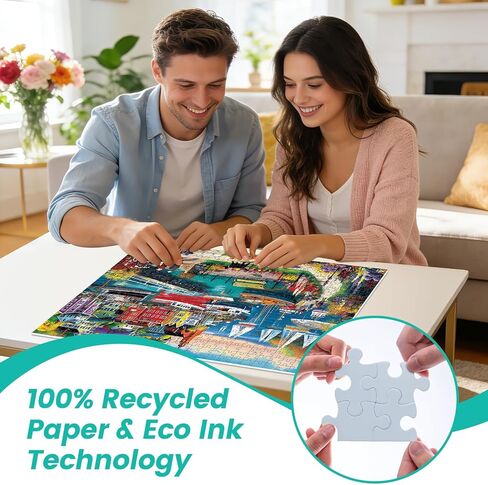 500 Piece Puzzles for Adults, Colorful Seaside Town Puzzle for Teens Adults Seniors, Recycled Cardboard Boats Jigsaw Puzzle 500 Pieces, Cute Puzzle with Letters on Back, Challenging Family Game Gifts in Saudi Arabia