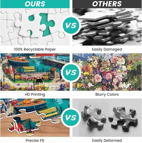 500 Piece Puzzles for Adults, Colorful Seaside Town Puzzle for Teens Adults Seniors, Recycled Cardboard Boats Jigsaw Puzzle 500 Pieces, Cute Puzzle with Letters on Back, Challenging Family Game Gifts in Saudi Arabia