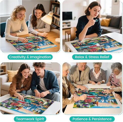 500 Piece Puzzles for Adults, Colorful Seaside Town Puzzle for Teens Adults Seniors, Recycled Cardboard Boats Jigsaw Puzzle 500 Pieces, Cute Puzzle with Letters on Back, Challenging Family Game Gifts in Saudi Arabia