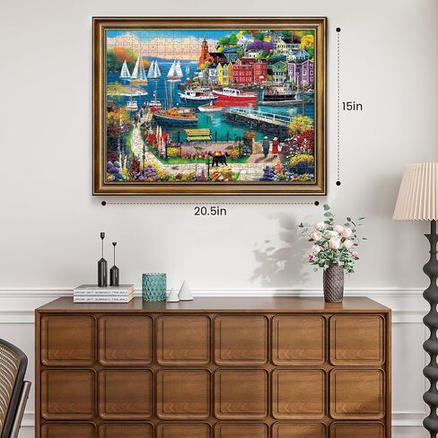 500 Piece Puzzles for Adults, Colorful Seaside Town Puzzle for Teens Adults Seniors, Recycled Cardboard Boats Jigsaw Puzzle 500 Pieces, Cute Puzzle with Letters on Back, Challenging Family Game Gifts in Saudi Arabia