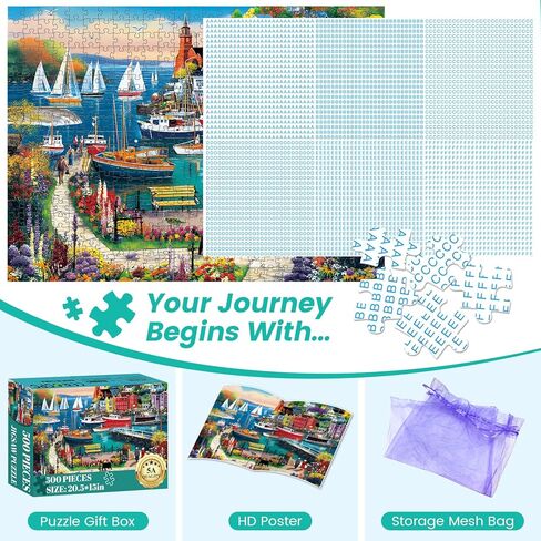 500 Piece Puzzles for Adults, Colorful Seaside Town Puzzle for Teens Adults Seniors, Recycled Cardboard Boats Jigsaw Puzzle 500 Pieces, Cute Puzzle with Letters on Back, Challenging Family Game Gifts in Saudi Arabia