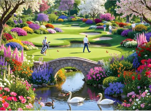 Golf Puzzle for Adults 500 Pieces, Beautiful Golf Course Jigsaw Puzzle with Blooming Garden & Swans, Golf Lover Gifts for Men and Women, Relaxing Family Activity, 20.5 x 15 Inch in Saudi Arabia