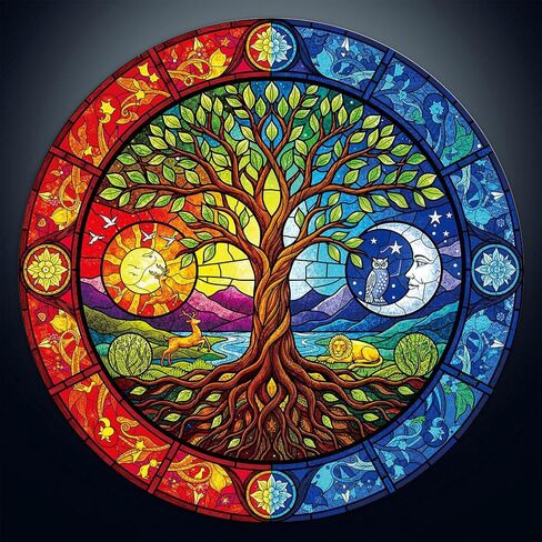 1000 Piece Round Jigsaw Puzzle for Adults - Stained Glass Yin Yan Tree of Life, 26.8" Diameter - Brain Challenge & Stress Relief, Ideal Mindful Gift for Family Night, Artistic Wall Decor in Saudi Arabia