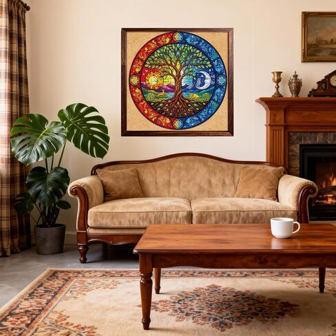 1000 Piece Round Jigsaw Puzzle for Adults - Stained Glass Yin Yan Tree of Life, 26.8" Diameter - Brain Challenge & Stress Relief, Ideal Mindful Gift for Family Night, Artistic Wall Decor in Saudi Arabia
