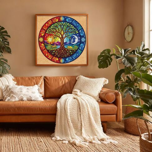 1000 Piece Round Jigsaw Puzzle for Adults - Stained Glass Yin Yan Tree of Life, 26.8" Diameter - Brain Challenge & Stress Relief, Ideal Mindful Gift for Family Night, Artistic Wall Decor in Saudi Arabia