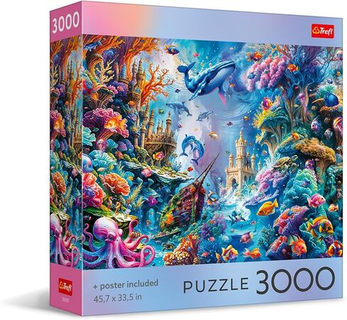 تريفل - صندوق مربع - الحياة تحت الماء - أحجية الصور المقطوعة 3000 قطعة، طباعة حمراء مقاس 46 بوصة × 33 بوصة، DIY، متعة إبداعية، منشار تركيب كلاسيكي للبالغين والأطفال من عمر 15 عامًا in Kuwait