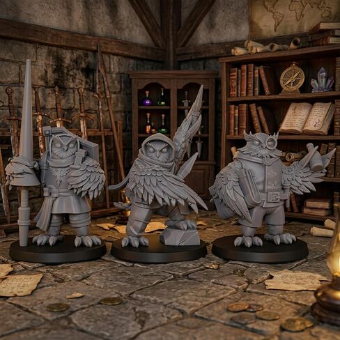 مقياس 25 مم من الراتنج غير المطلي Owlfolk Knight، Mage & Scout for DND Minis، لعبة Fantasy Tabletop RPG، شخصية TTRPG Dungeon Masters، مجموعة 3 قطع من Avian Adventurers Party - Owlfolk Allies (AS965) in Kuwait