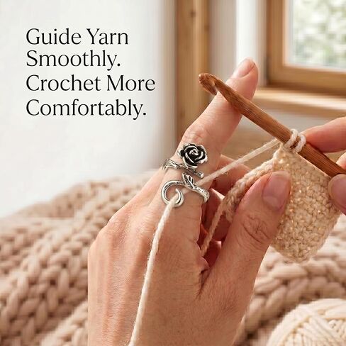 4Pcs Curated Rose Crochet Ring for Finger Adjustable, Vintage Flower Tension Ring for Crochet & Knitting, Antique Silver Floral Yarn Guide Finger Holder with Thread Cutter Ring, US Size 5-12 Gift Set in Saudi Arabia