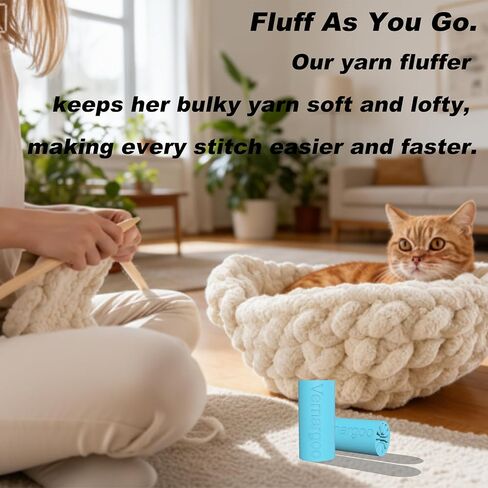 3PS Blue Yarn Fluffer Tool - Efficient Fluffer for Chunky, Bulky & Chenille Yarn - Essential Fluffing Accessory for Hand Knitting, Crocheting, Blankets - Durable Plastic, 3-Layer Core in Saudi Arabia